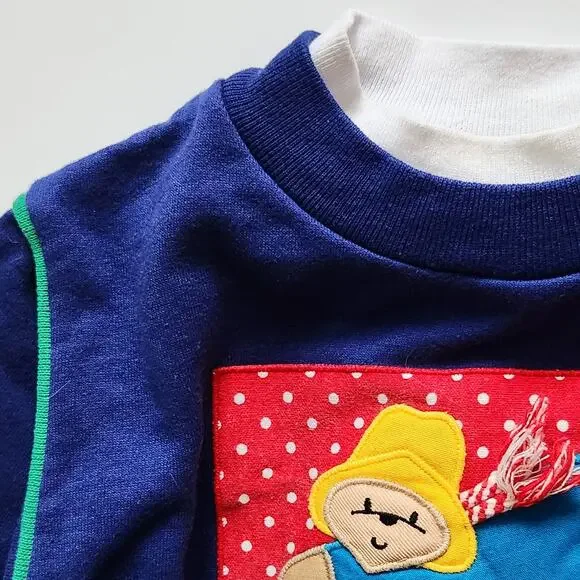 Vintage 90s Paddington Bear Girls Sweatshirt Dress Winter Sledding Blue Size 3T - Picture 5 of 9